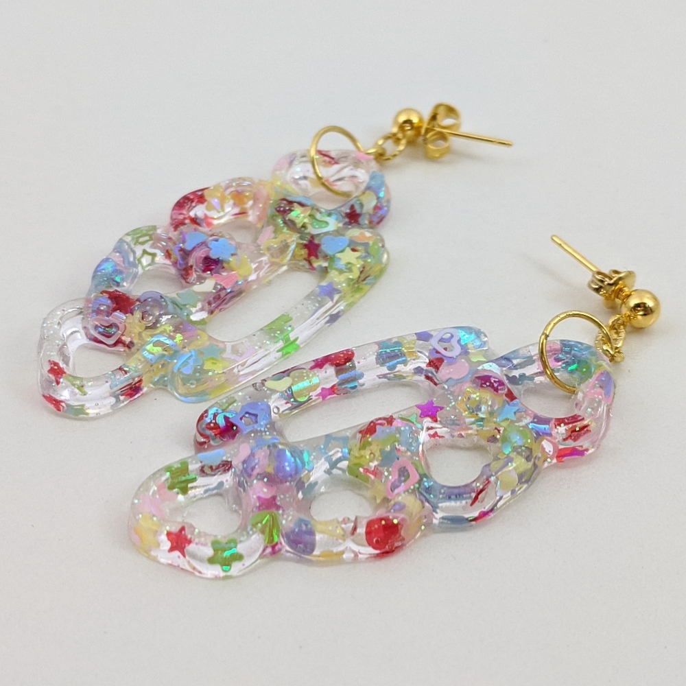 Handmade Confetti Sprinkle Brass Knuckle Earrings